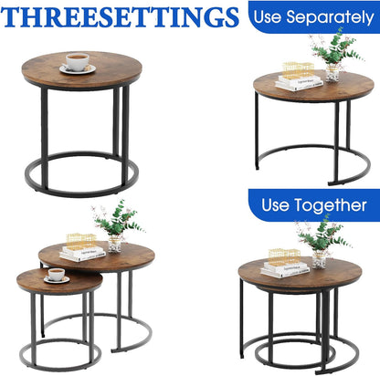 aboxoo Coffee Table Nesting Round Table Set of 2 Side Table with Sturdy Metal Frame for Living Room