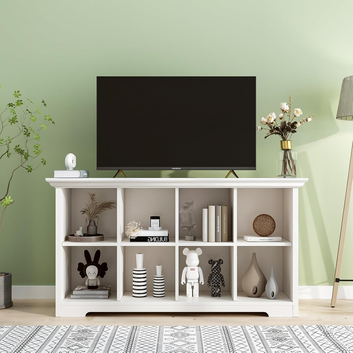 Cube Shelf Bookcase with Base - Wooden 2 Tiers Floor Standing Low Storage Cabinet for Home and