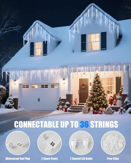 Minetom Icicle Lights Outdoor with Clips, 10ft 50 LED 10 Tubes Twinkling Ice Shape String Lights