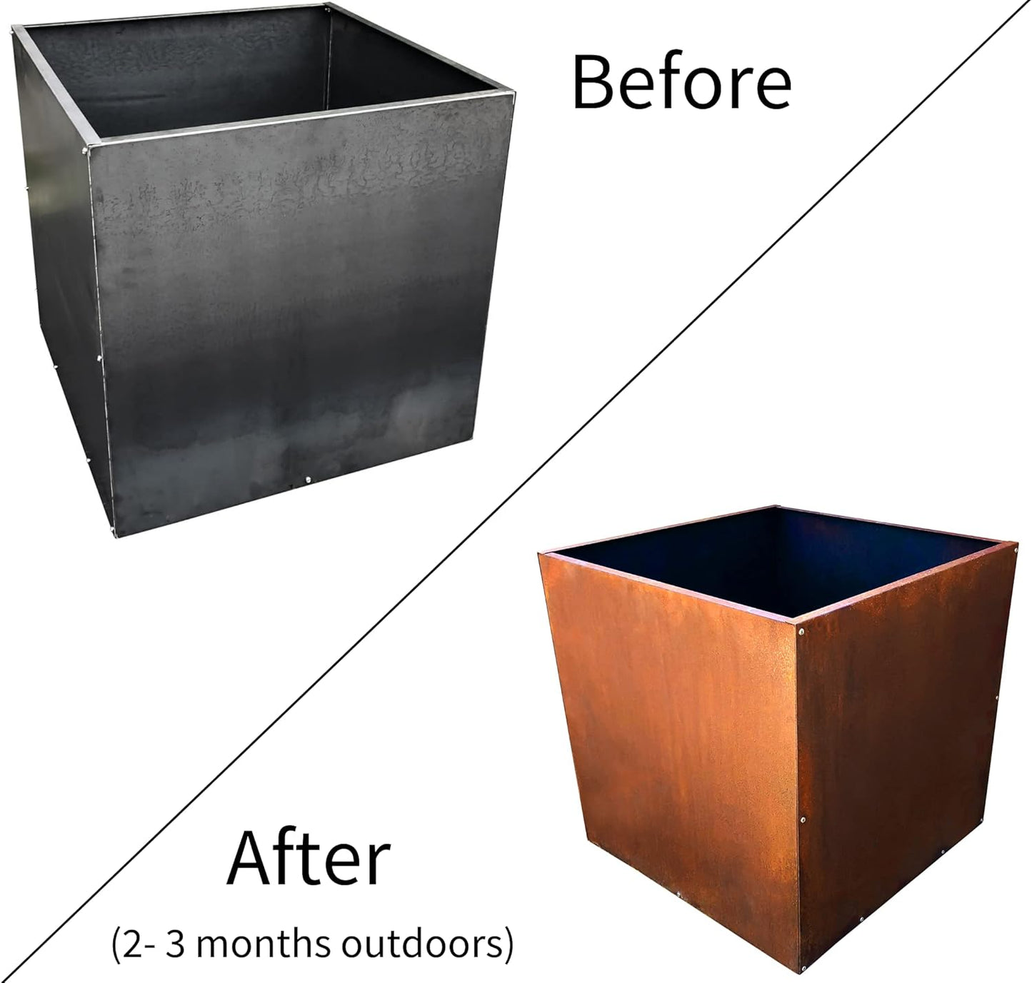 DIY CARTEL Corten Steel Cube Outdoor Planter Box, Rustic & Modern Farmhouse Design, Large Raised