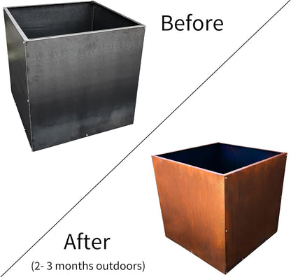DIY CARTEL Corten Steel Cube Outdoor Planter Box, Rustic & Modern Farmhouse Design, Large Raised