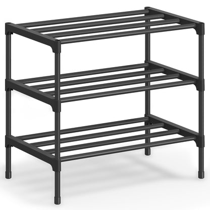 SONGMICS 3-Tier Shoe Rack, Stackable Compact Metal Shoe Storage Organizer