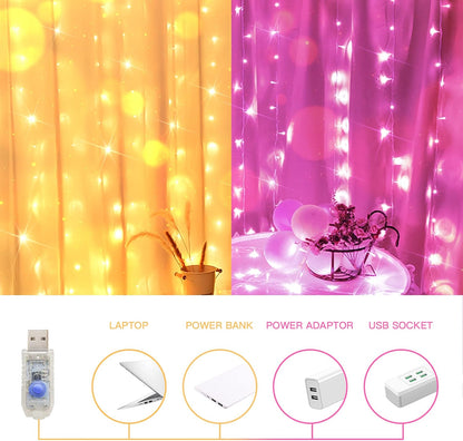 suddus Color Changing Curtain Lights, 200 Led 6.5ft x 6.5ft Hanging String Lights Outdoor, Fairy