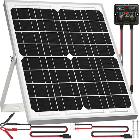 SOLPERK Solar Panel Kit 20W 12V, Solar Battery Trickle Charger Maintainer + Upgrade Controller +