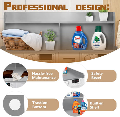 Royxen 2-Tier Washer Dryer Countertop,19.5"H Wood Washer and Dryer Topper with Storage
