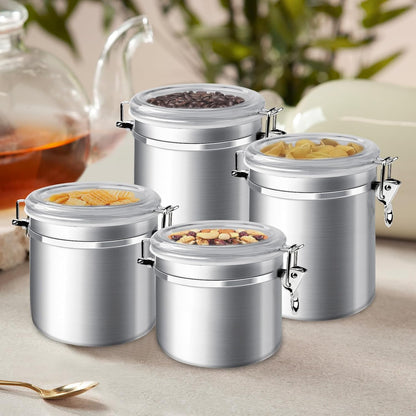 ENLOY 4-Piece Stainless Steel Airtight Food Storage Canister Set with Clear Lid, Containers Sets