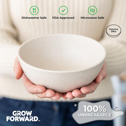 Grow Forward Premium Wheat Straw Bowls - 27oz Microwave Safe Plastic Cereal Bowls Set of 8 for