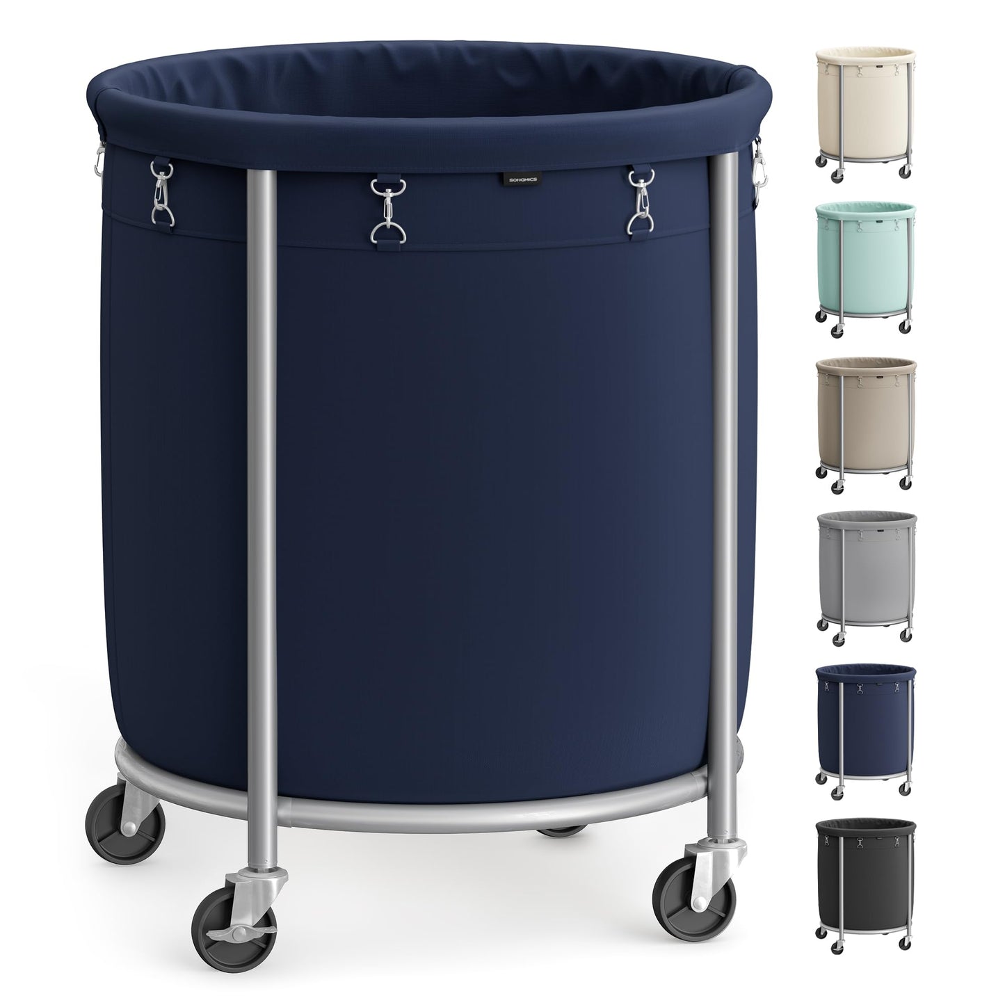 SONGMICS Laundry Basket, Rolling Steel Frame with 2 Locking Wheels, 190 L