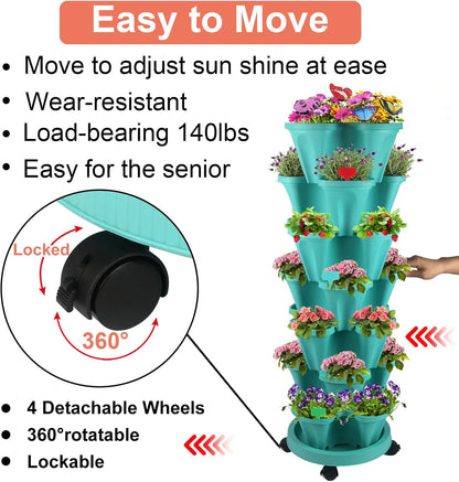 DUNCHATY Stackable Vertical Garden Planter with Tool Set, Self Watering 7 Tier Herb Planter for