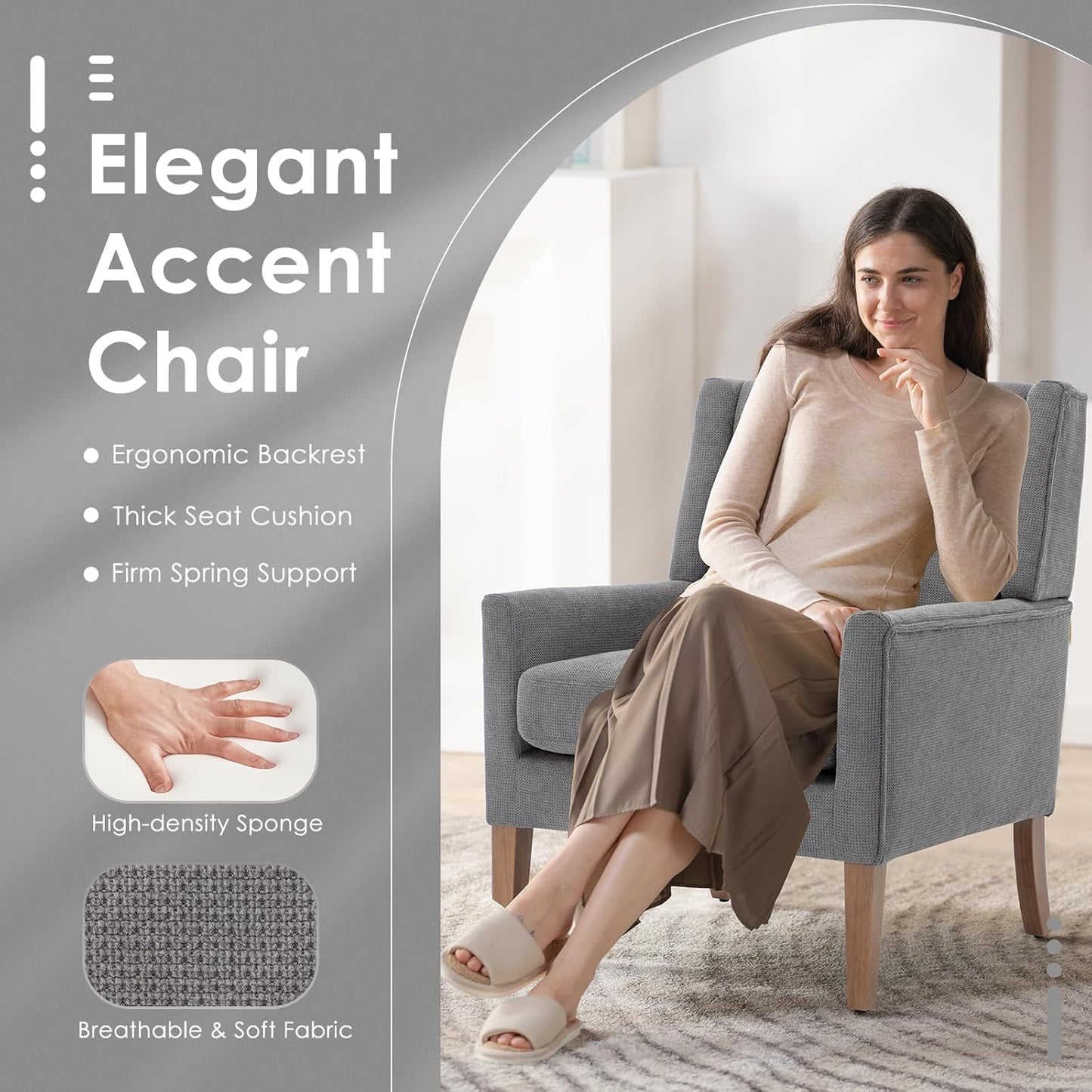 COLAMY Modern Wingback Living Room Chair Set of 2, Upholstered Fabric Accent Armchair, Single Sofa