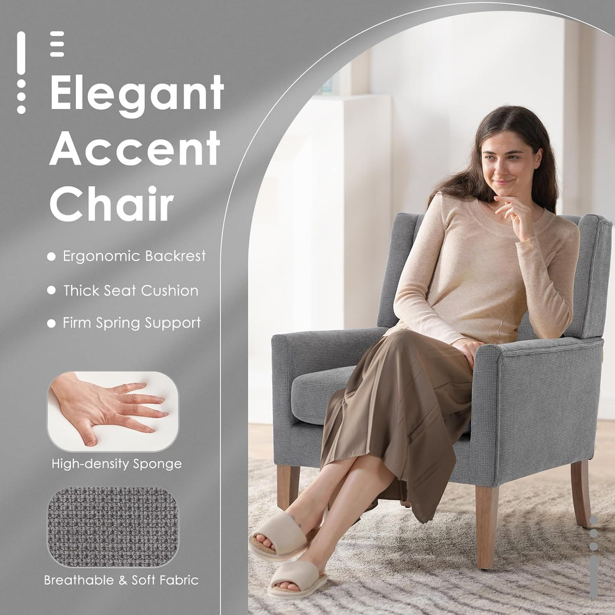COLAMY Modern Wingback Living Room Chair, Upholstered Fabric Accent Armchair, Single Sofa Chair