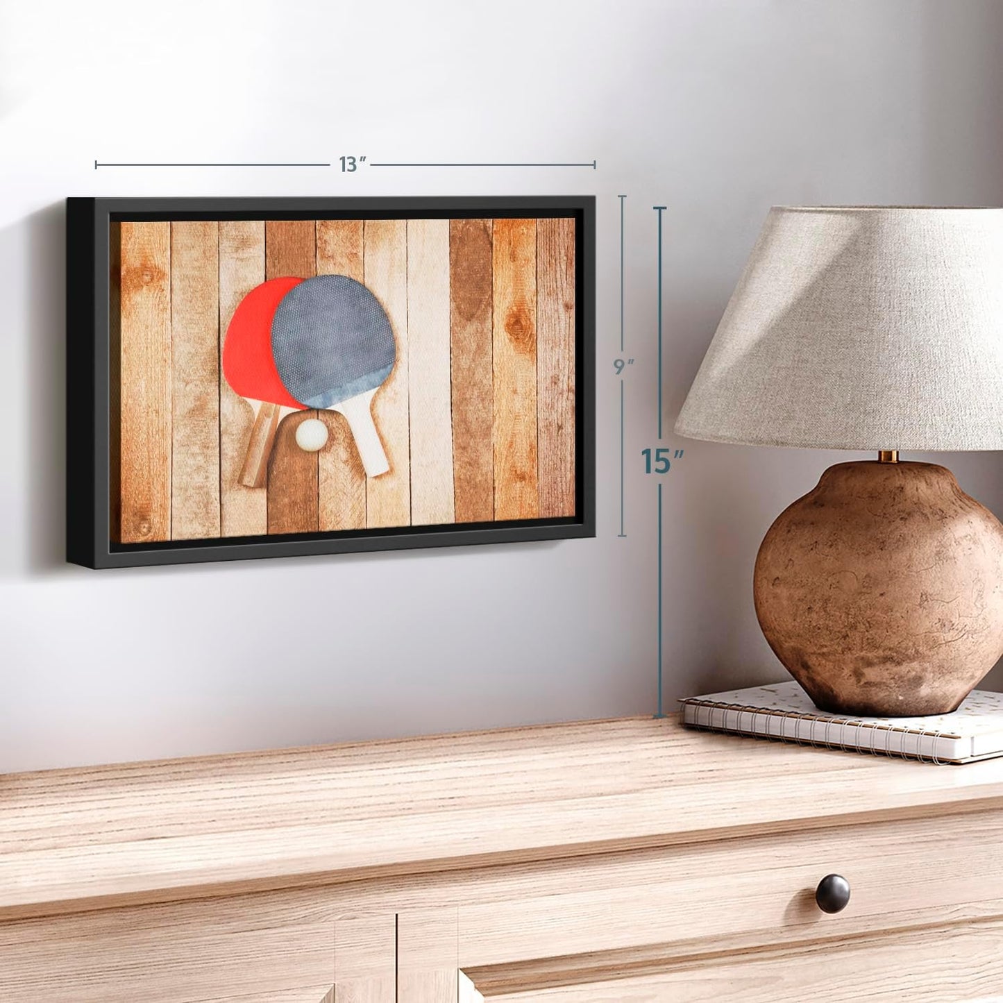 ElephantStock Ping Pong Wall Art - Horizontal Framed Canvas - 1-Piece Living Room Wall Decor
