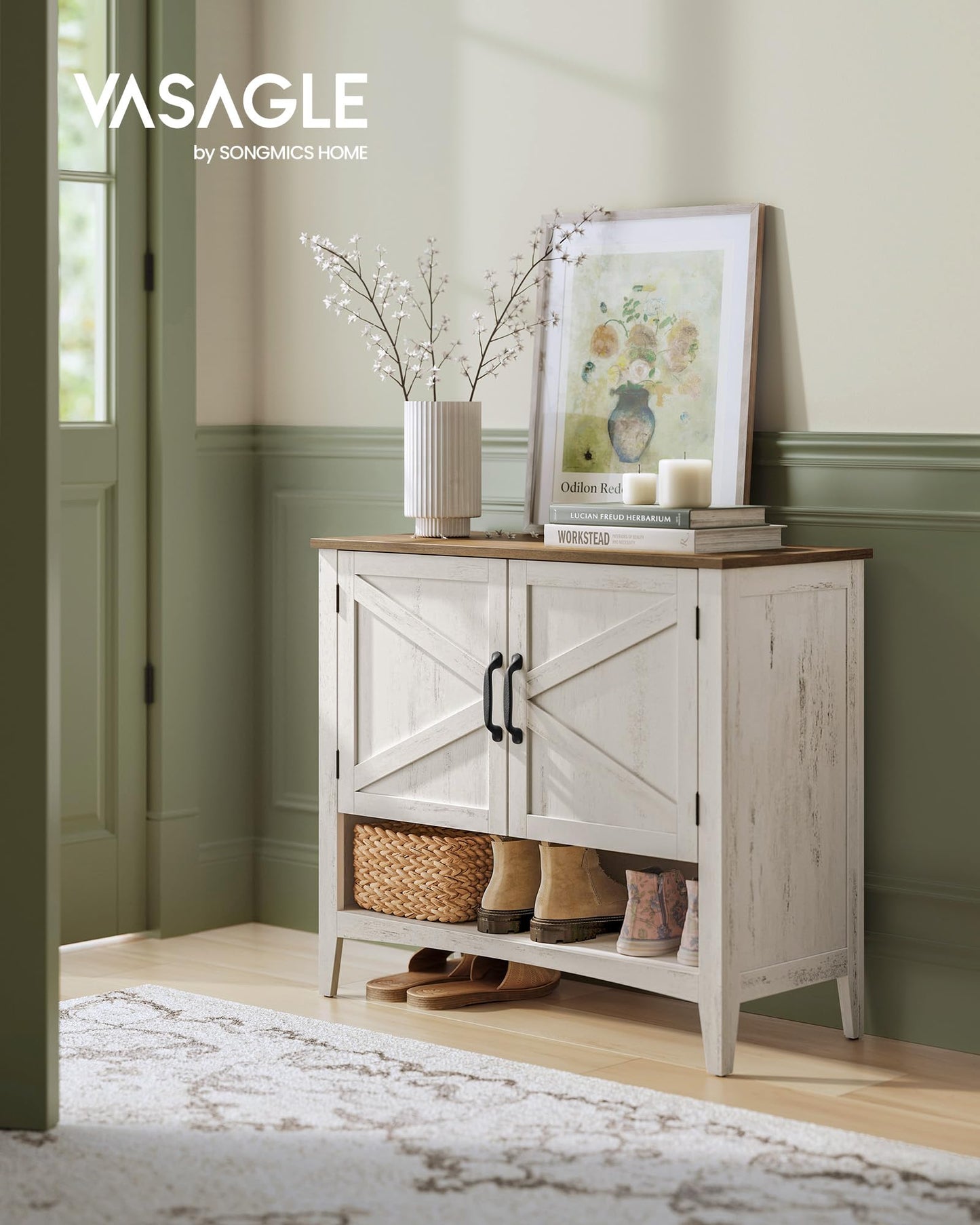 VASAGLE LIRY Collection - Shoe Cabinet, 3-Tier Shoe Storage Organiser, Traditional American Style