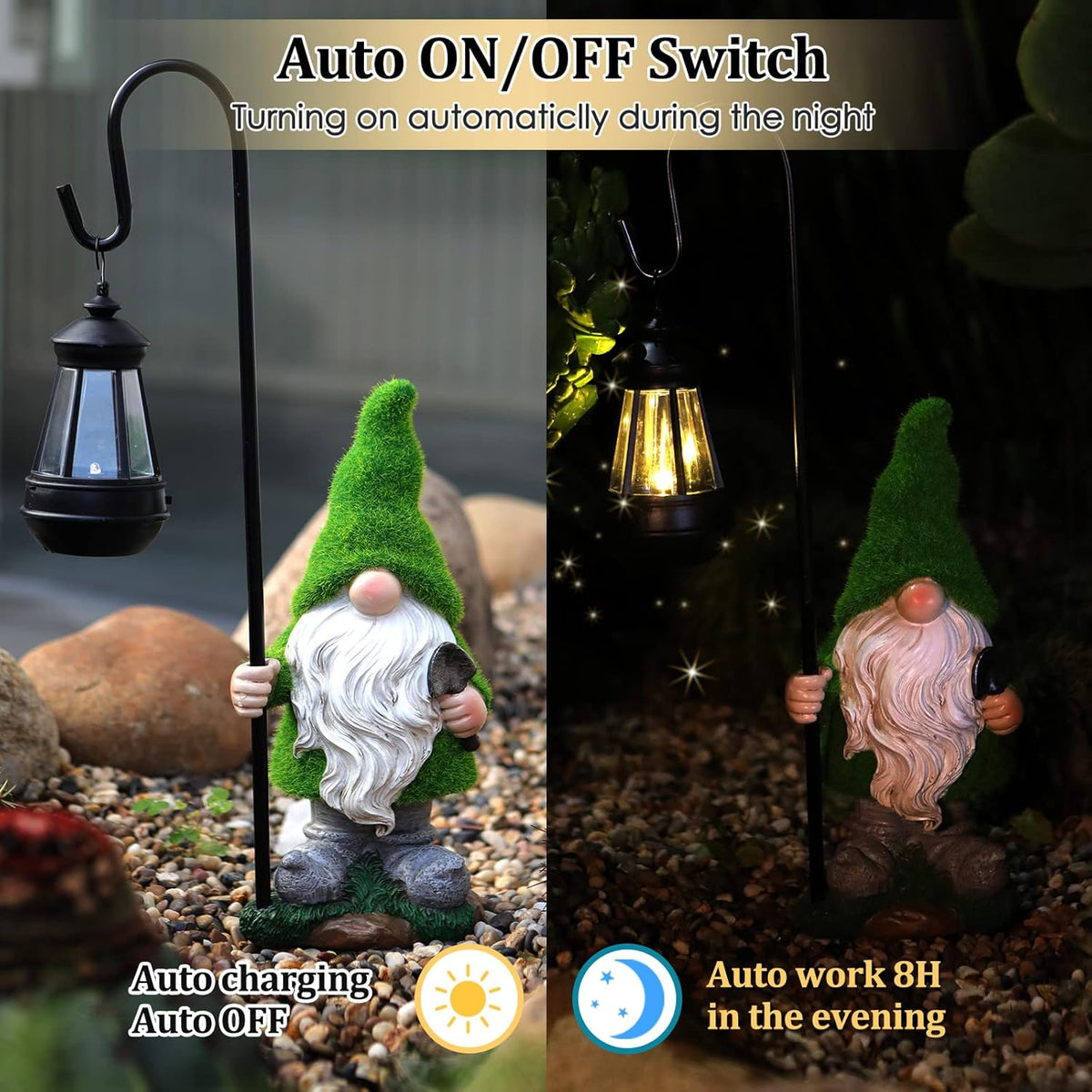 Flocked Solar Garden Gnomes Outdoor Statues 15.8”Outdoor Garden Decor LED Outdoor Decor Light