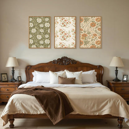 Celestdeco Vintage Pastoral Floral Framed Canvas Wall Art Set, Boho Colorful Flower Wall Decor