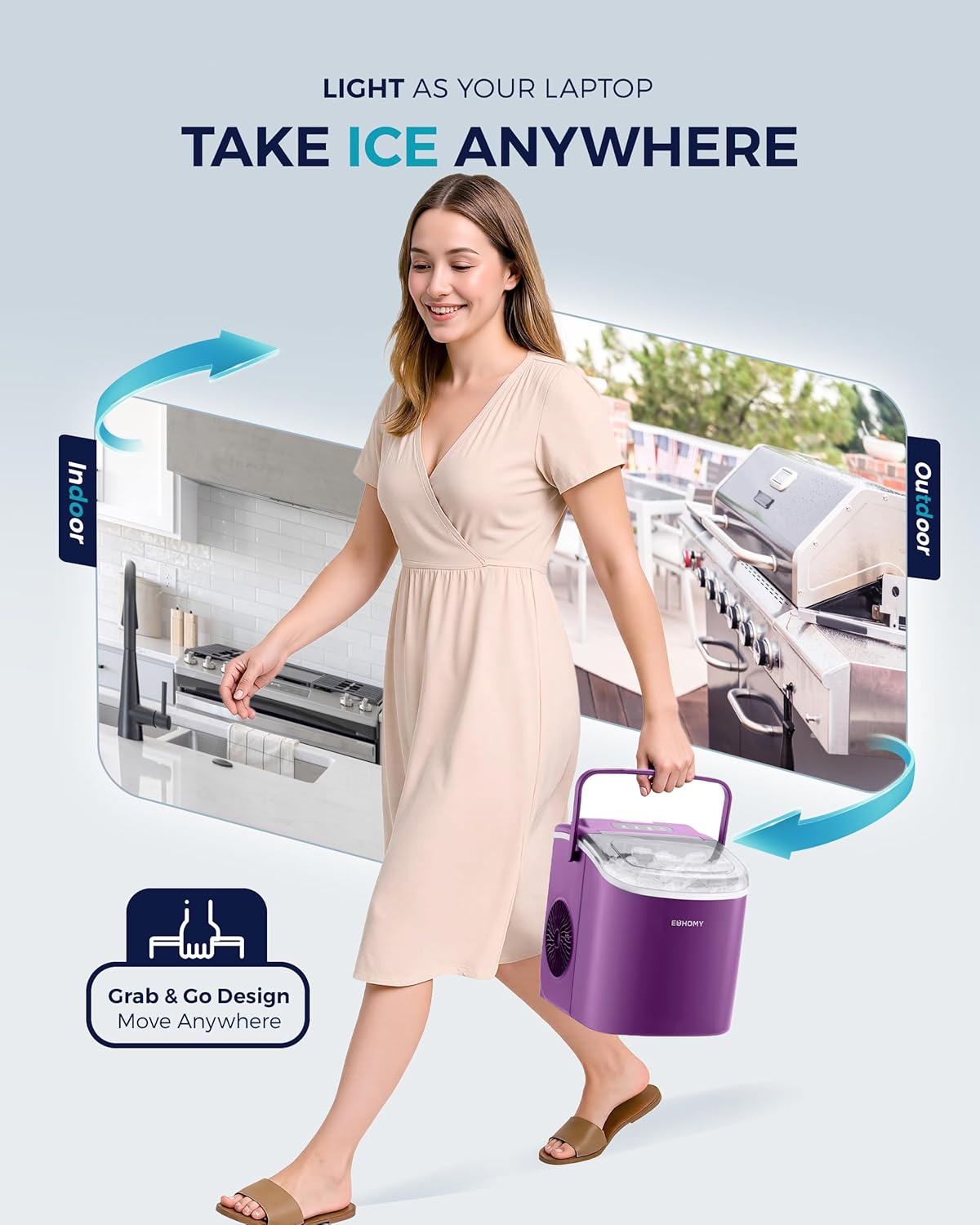 EUHOMY Countertop Ice Maker Machine with Handle, 26lbs Per Day, 9 Ice Cubes Ready in 6 Mins
