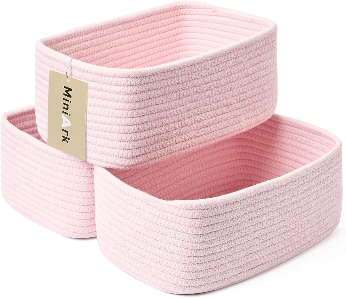 Small Storage Baskets for Organizing | Closet Organizer Bins | Shelf Toy Basket | Woven Rope