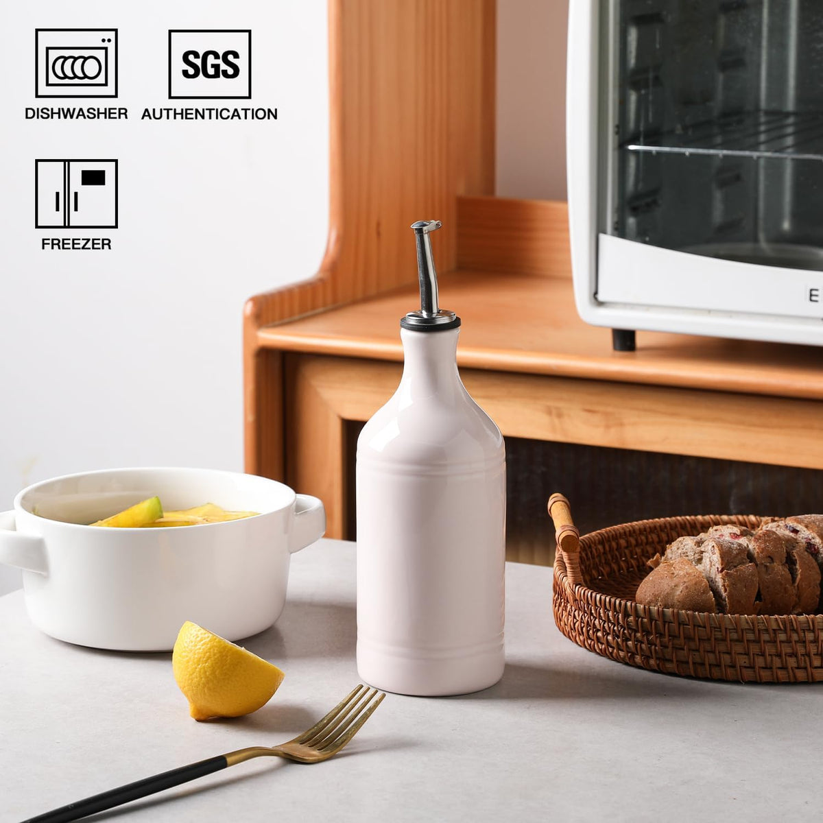 Sweejar Ceramic Olive Oil Dispenser Bottle, Opaque Oil Cruet Protects to Reduce Oxidation, Suitable
