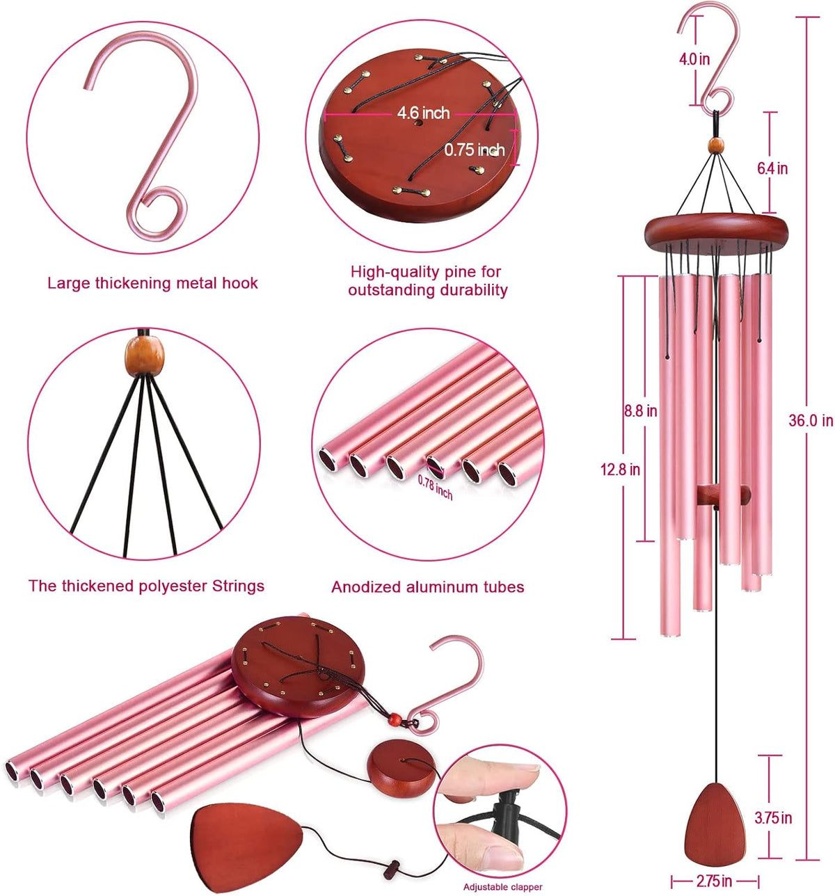 Large Aluminium Wind Chimes Outside, Soothing Melodic Memorial Sympathy Wind Chime, Suitable