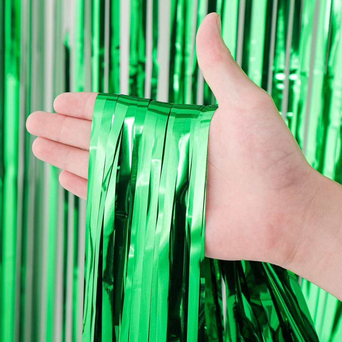 3 Pack 3.3x8.2 Feet Green Foil Fringe Backdrop Curtains, Tinsel Streamers Birthday Party