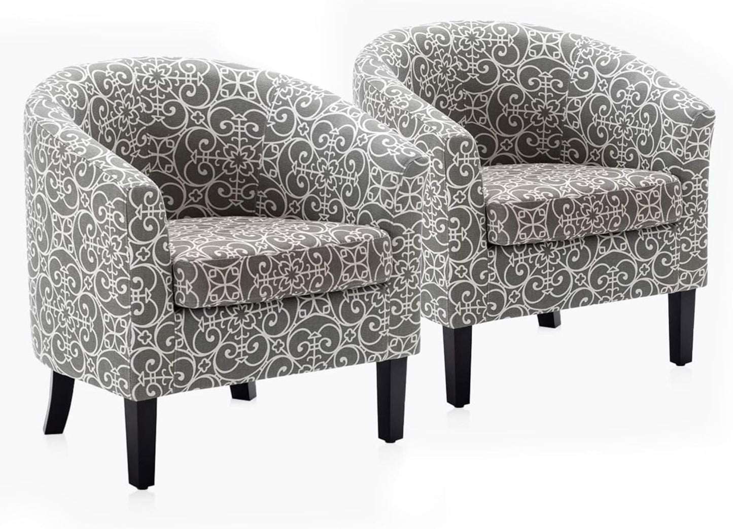 BELLEZE Accent Barrel Chair Set of 2, Linen Round Chair Club Tub Sofa Corner Chair with Flared Legs