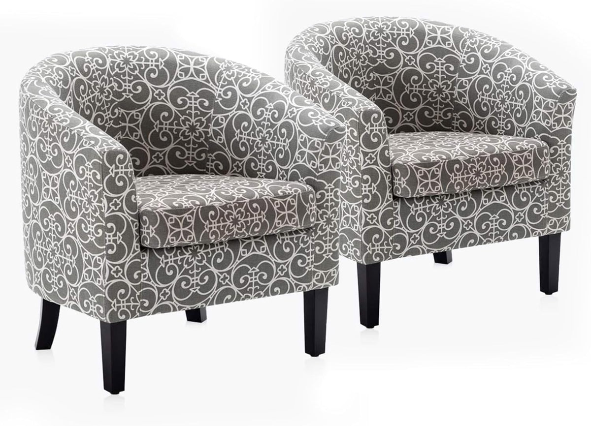 BELLEZE Accent Barrel Chair Set of 2, Linen Round Chair Club Tub Sofa Corner Chair with Flared Legs