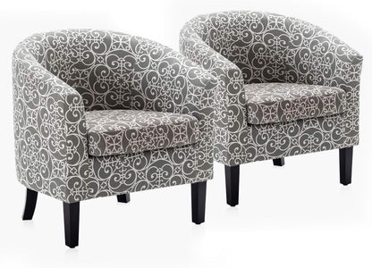 BELLEZE Accent Barrel Chair Set of 2, Linen Round Chair Club Tub Sofa Corner Chair with Flared Legs