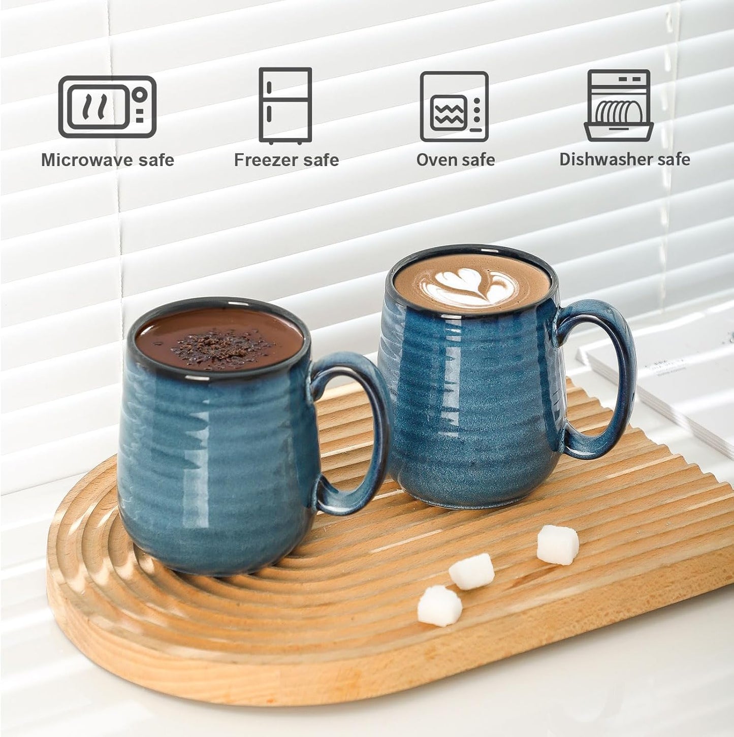 Hasense Porcelain Coffee Mugs Set of 6, 15 Ounce Large Ceramic Coffee Cups Set with Handle for