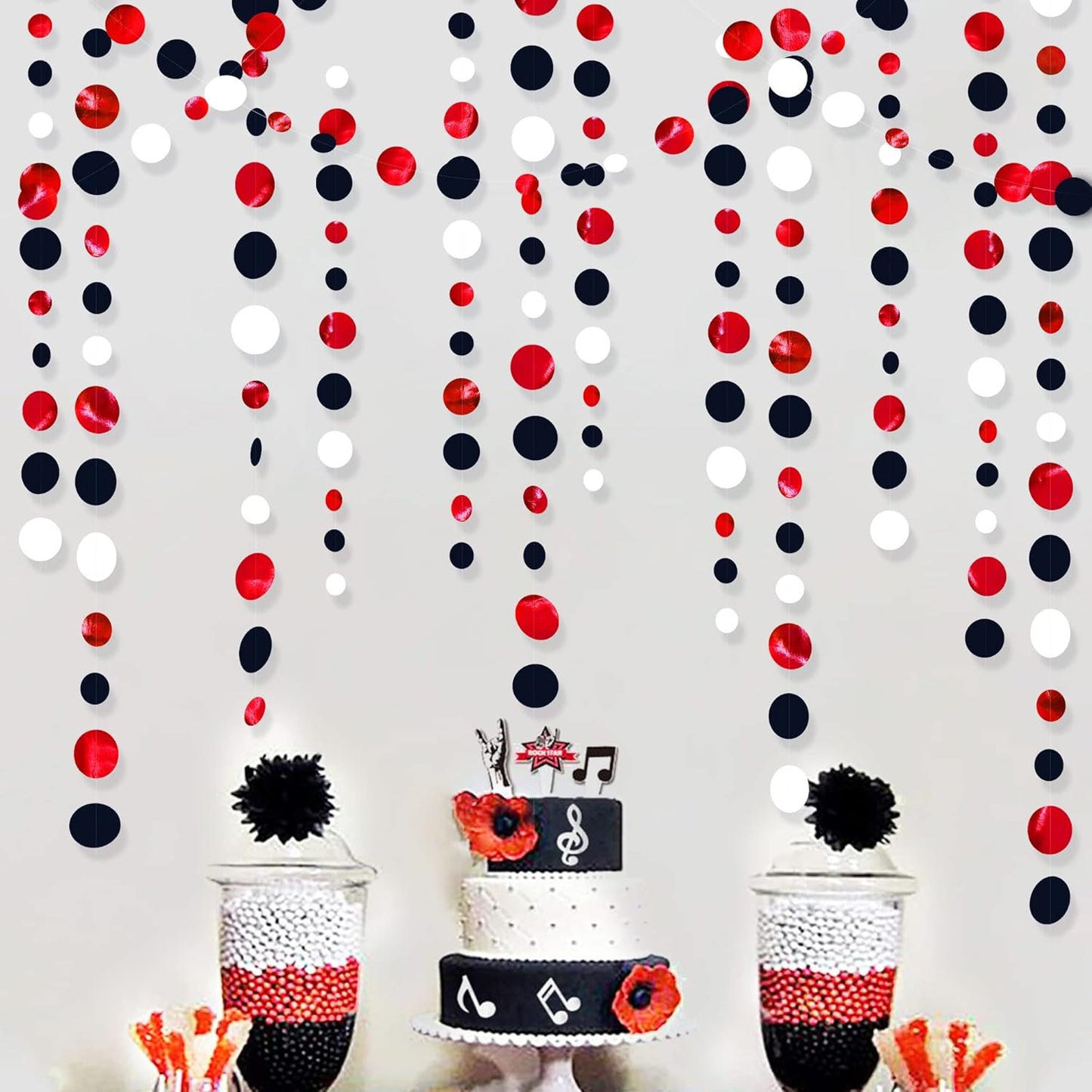 46 Ft Red Black and White Circle Dots Garland Hanging Paper Polka Dots Streamer for Graduations