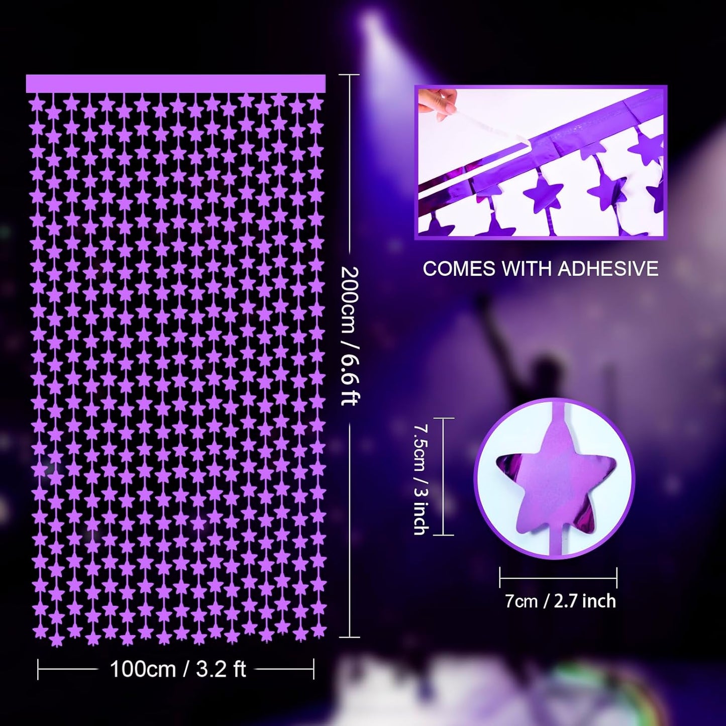 LOLStar 2Pack Purple Glitter Stars Birthday Decorations 3.3X6.6ft Each Lilac Purple Star Backdrop
