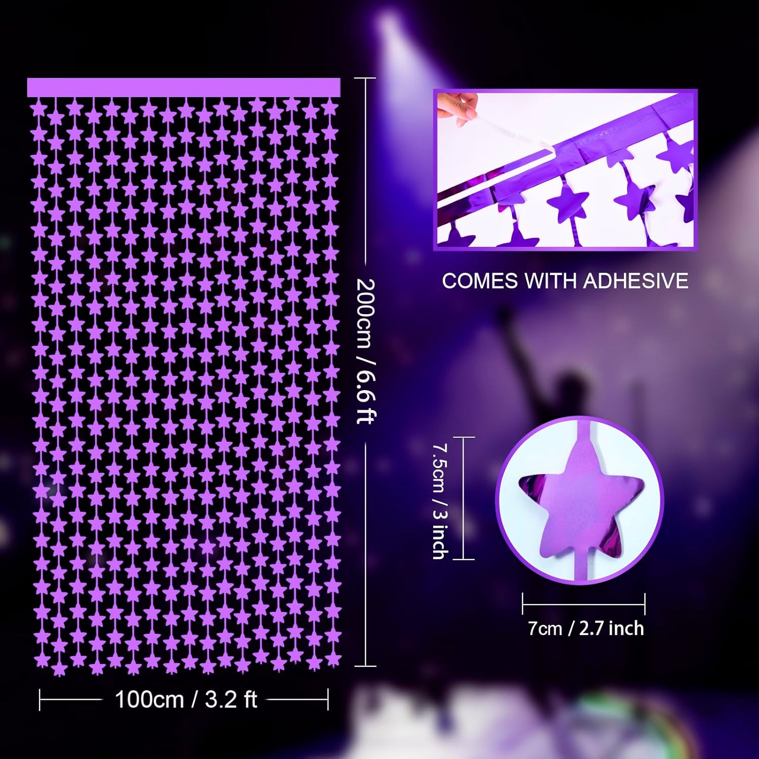 LOLStar 2Pack Purple Glitter Stars Birthday Decorations 3.3X6.6ft Each Lilac Purple Star Backdrop