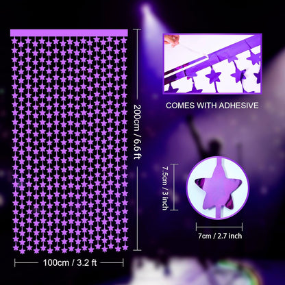 LOLStar 2Pack Purple Glitter Stars Birthday Decorations 3.3X6.6ft Each Lilac Purple Star Backdrop