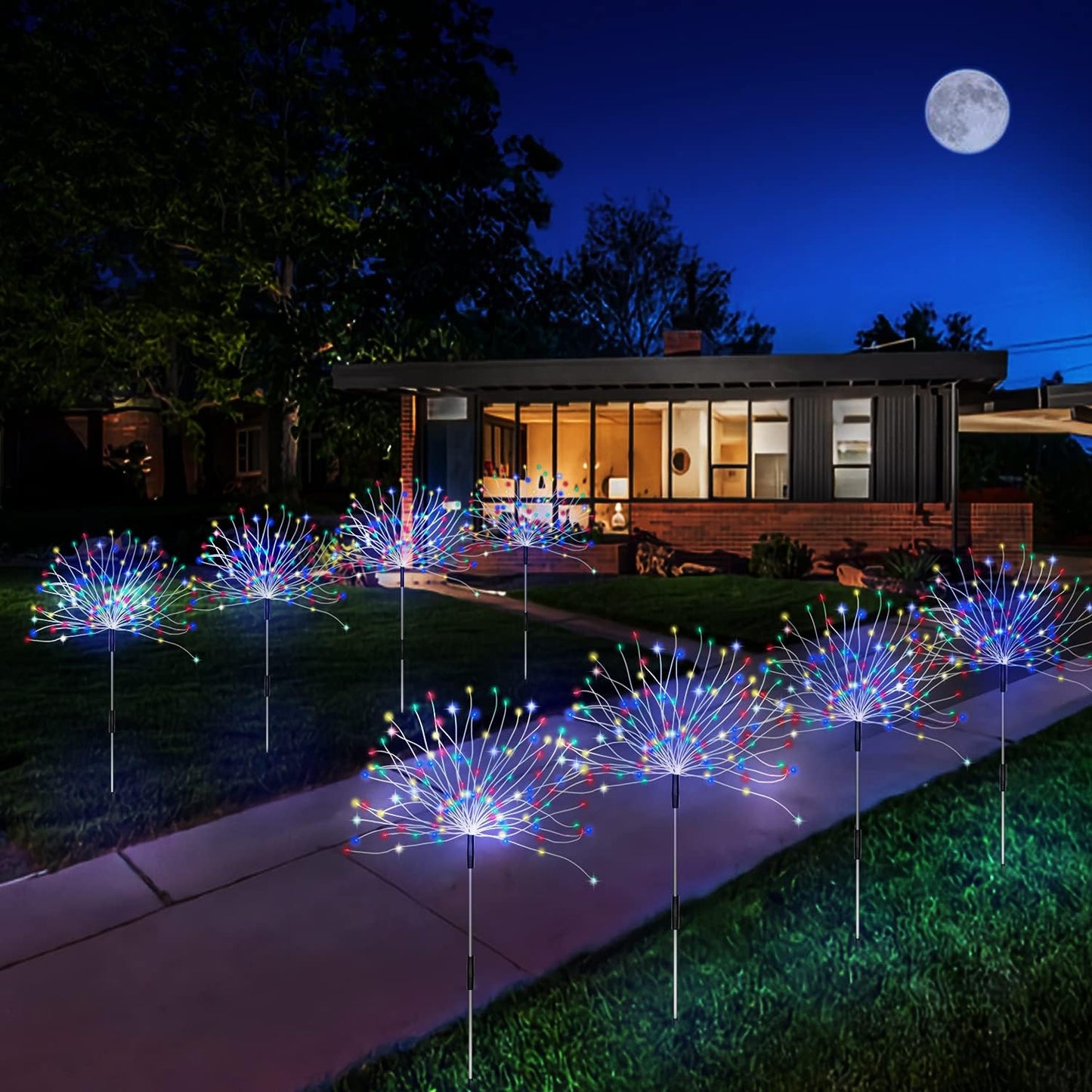 Outdoor Solar Garden Lights, 4 Pack 120 LED Copper Wire Waterproof Garden Fireworks Lamp with