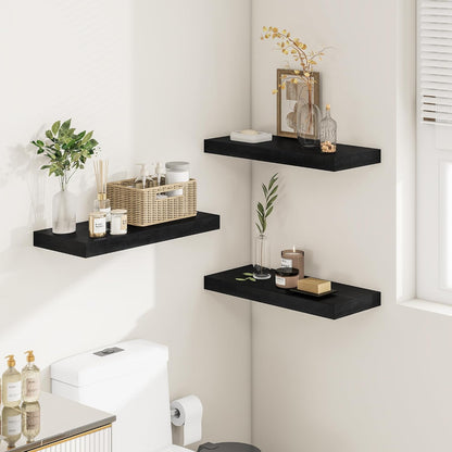 Black Floating Shelves for Wall 24 Inches Long, 12" Deep Wall Shelves 2" Thick, Heavy Duty Shelf