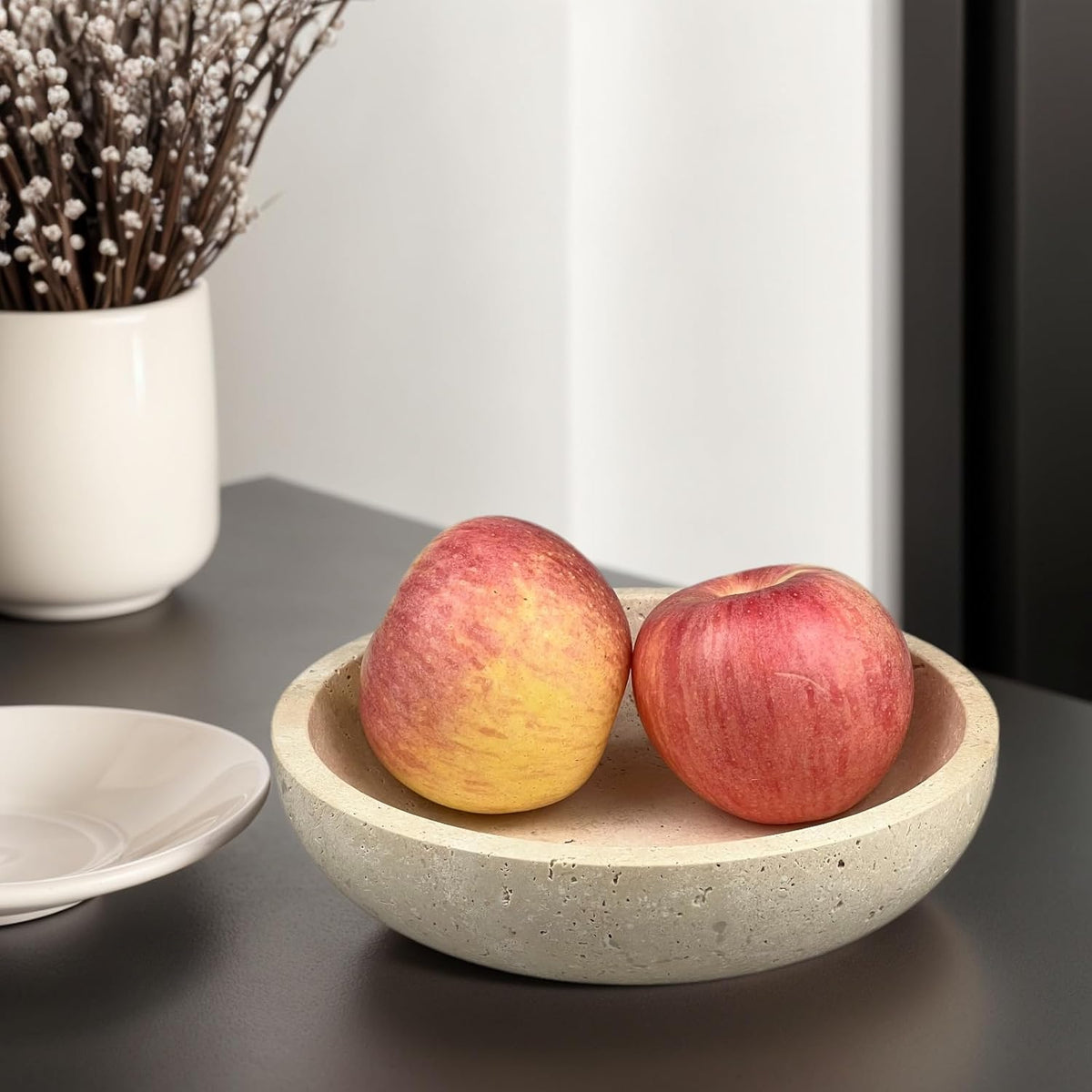 Travertine Decorative Bowls for Home Decor, Marble Fruit Bowl for Kitchen Counter, Keys Bowl for