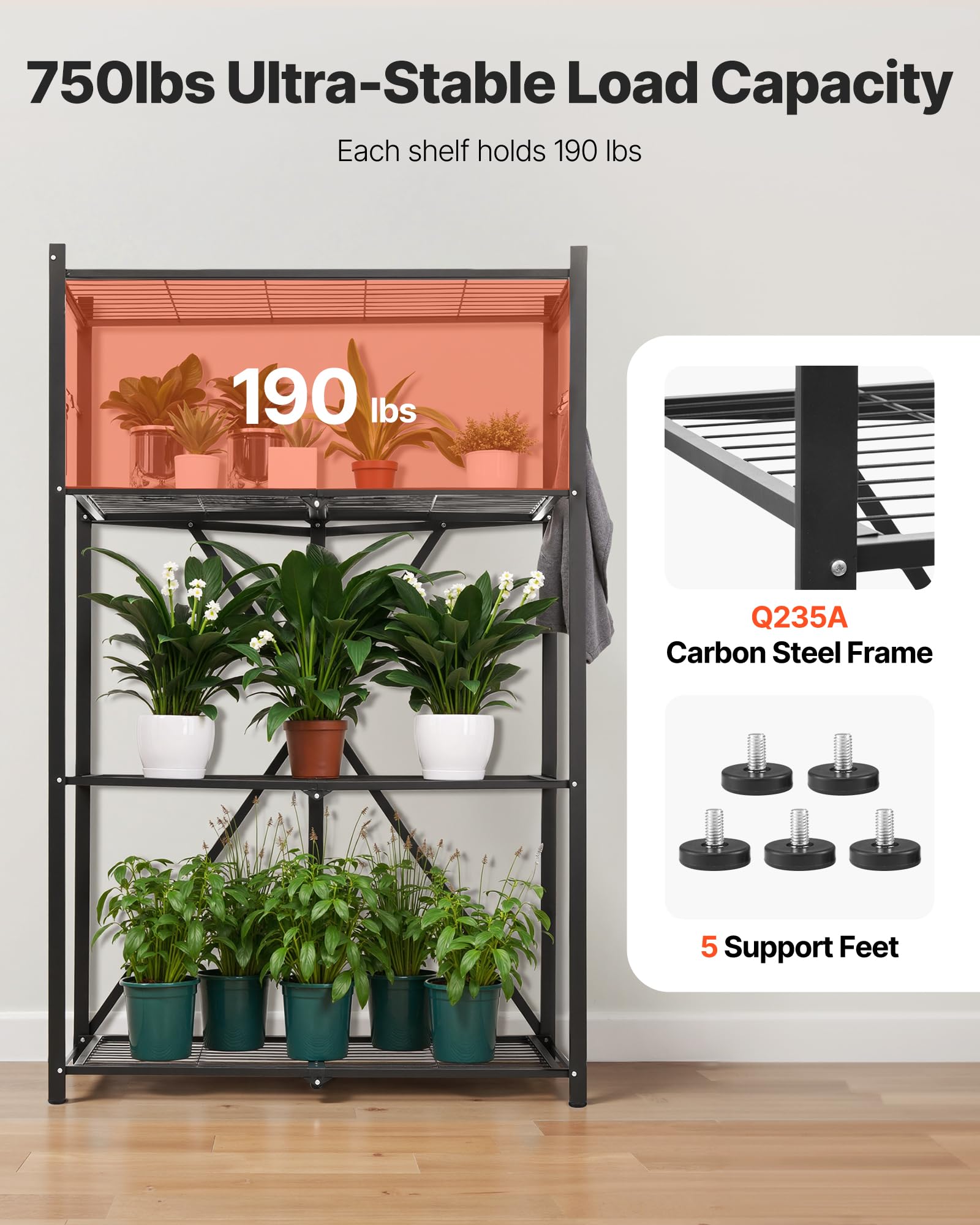 VEVOR 4-Tier Foldable Storage Shelf, 36W x 21D x 60H Inch Folding Metal Rack Shelving Unit, No