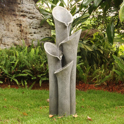 Faux Stone Patio Water Fountain 33 1/2", Bell 4-Tier Cascading Floor Fountain Indoor Outdoor
