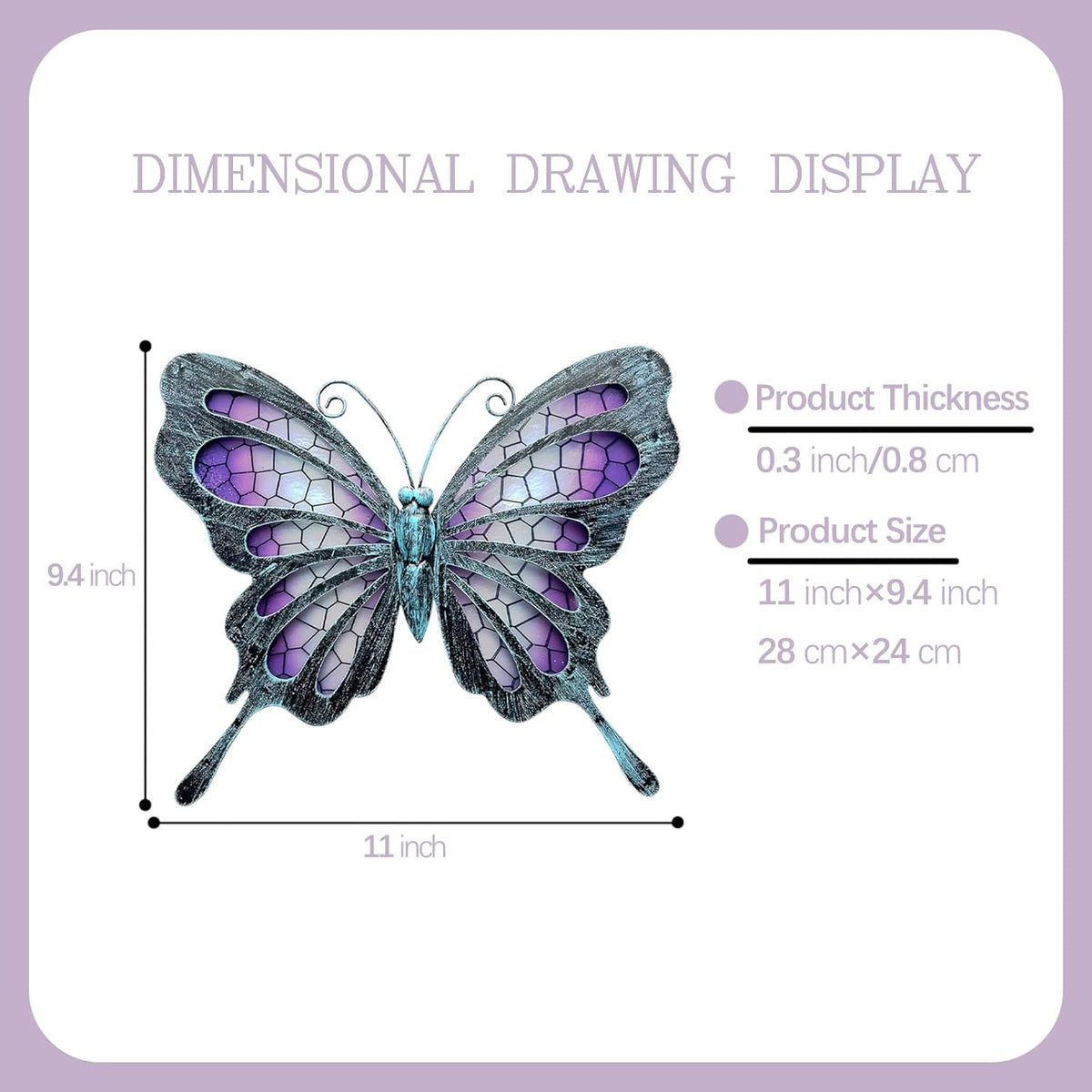 POXOHO Metal Butterfly Wall Decor - Purple Mosaic Glass Art Sculpture with Metal Frame, 11 Inch