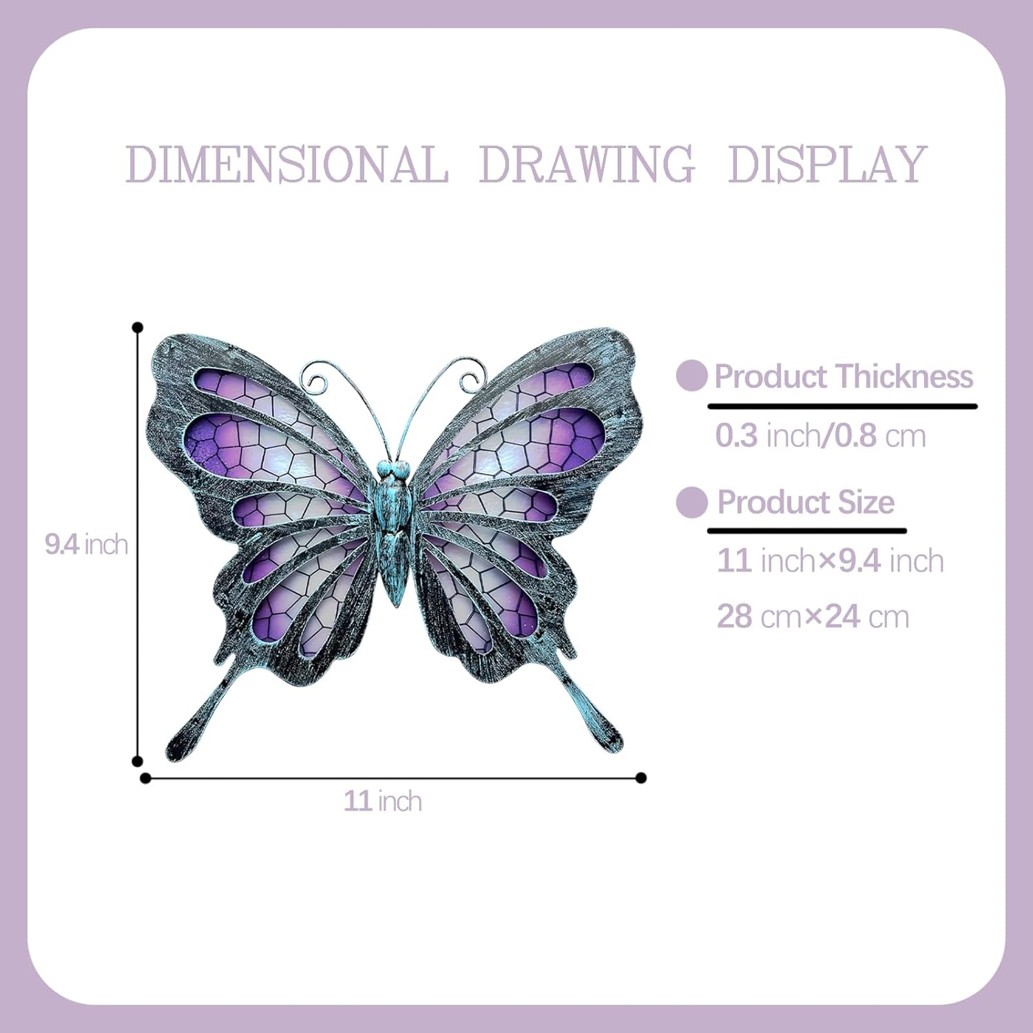 POXOHO Metal Butterfly Wall Decor - Purple Mosaic Glass Art Sculpture with Metal Frame, 11 Inch