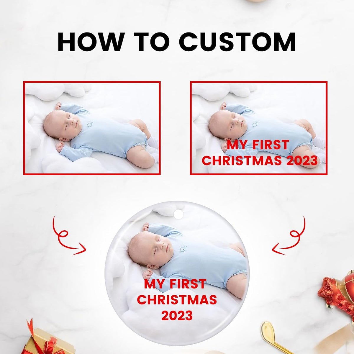 Personalized Christmas Ornaments 2025, Custom Photo Text Ornament Keepsake Gift for Christmas Tree