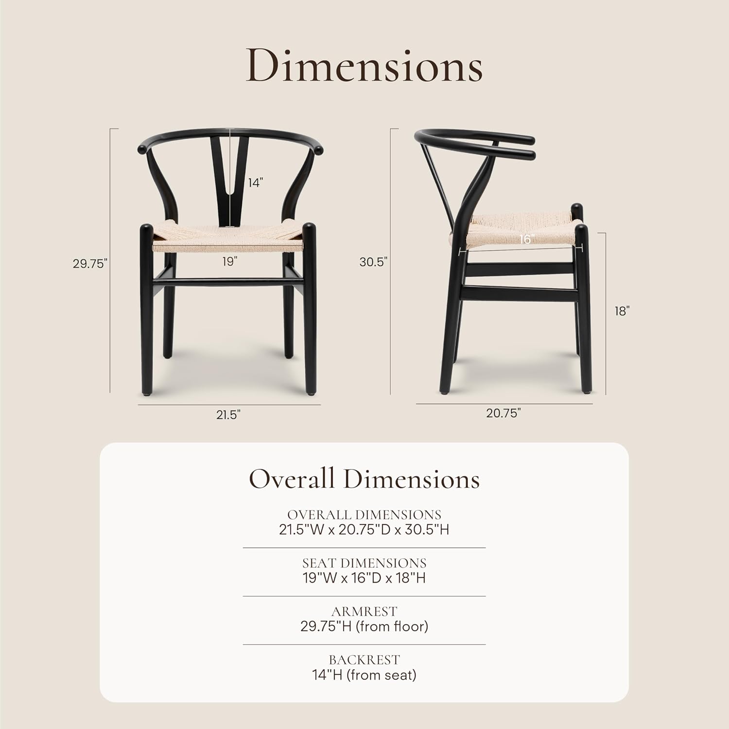 POLY & BARK Weave Dining Chair – Mid-Century Modern Wishbone Dining Chair with Arms, Solid Wood