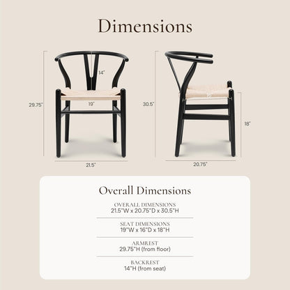 POLY & BARK Weave Dining Chair – Mid-Century Modern Wishbone Dining Chair with Arms, Solid Wood