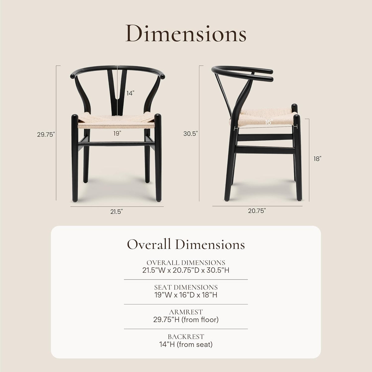 POLY & BARK Weave Dining Chairs – Mid-Century Modern Wishbone Dining Chairs with Arms, Solid Wood