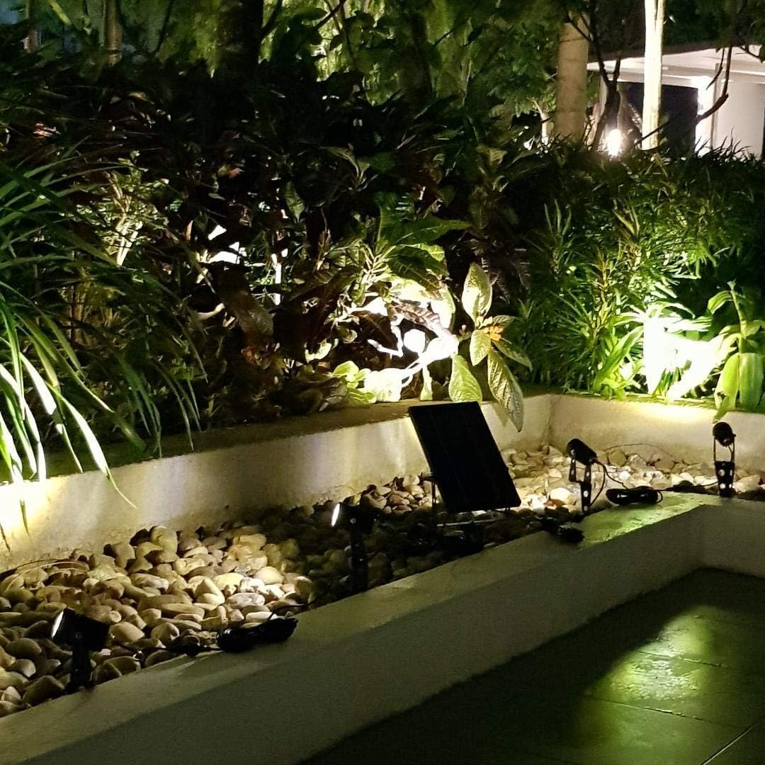 4-Spotlight Mini 50X Solar-Powered LED Spotlight (Warm White LED), Black Finish, Outdoor Garden