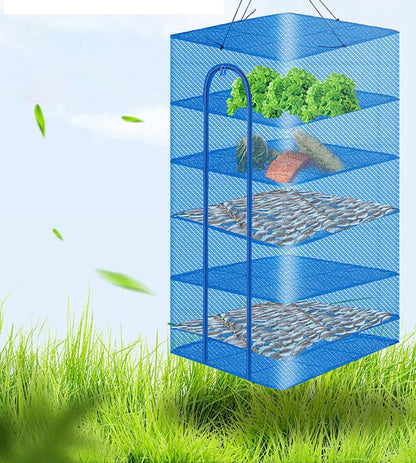 Hwayslon Hanging Drying Net Foldable Drying Rack Net Dryer 19.7"x19.7"x37.4" 6 Layer Folding Fish