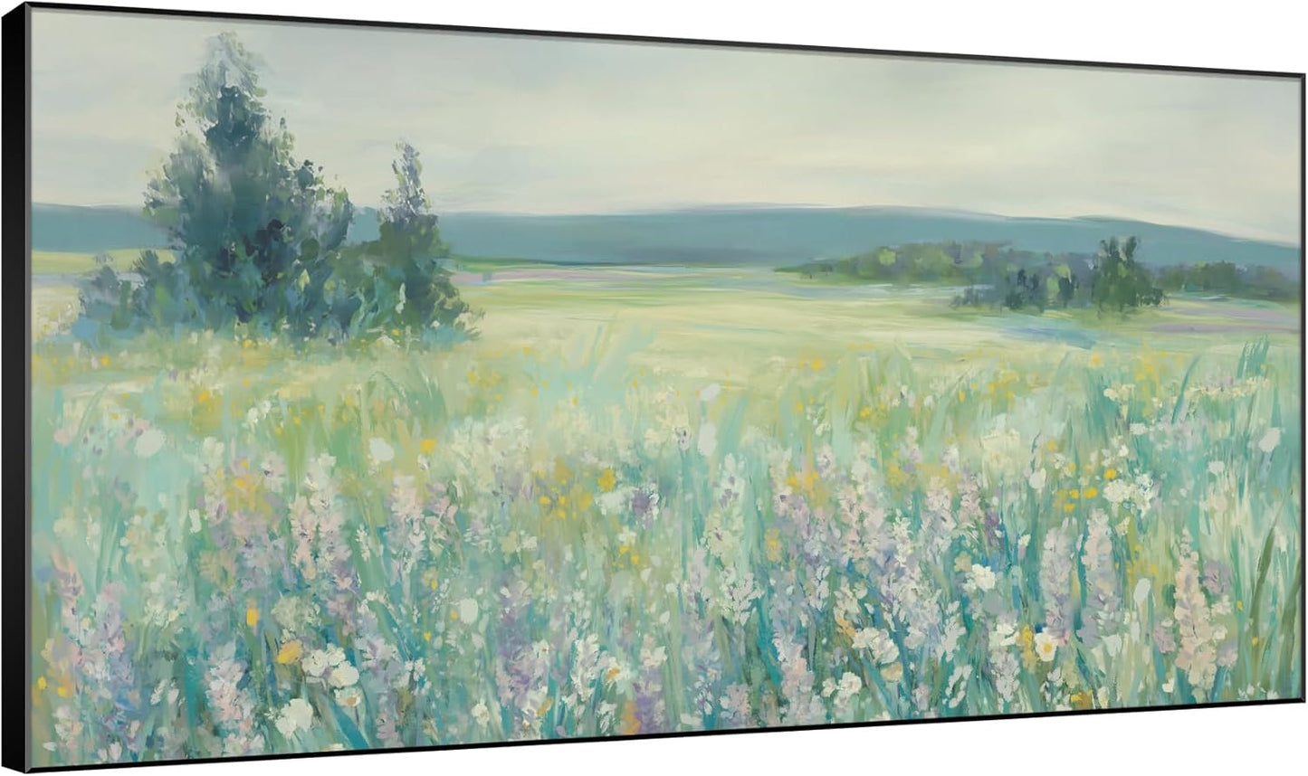 SIGNWIN 36"x60" Extra Large Framed Wall Art Wildflower Meadow Landscape Soft Pastel Nature