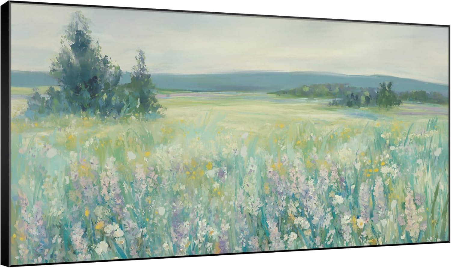 SIGNWIN 36"x60" Extra Large Framed Wall Art Wildflower Meadow Landscape Soft Pastel Nature