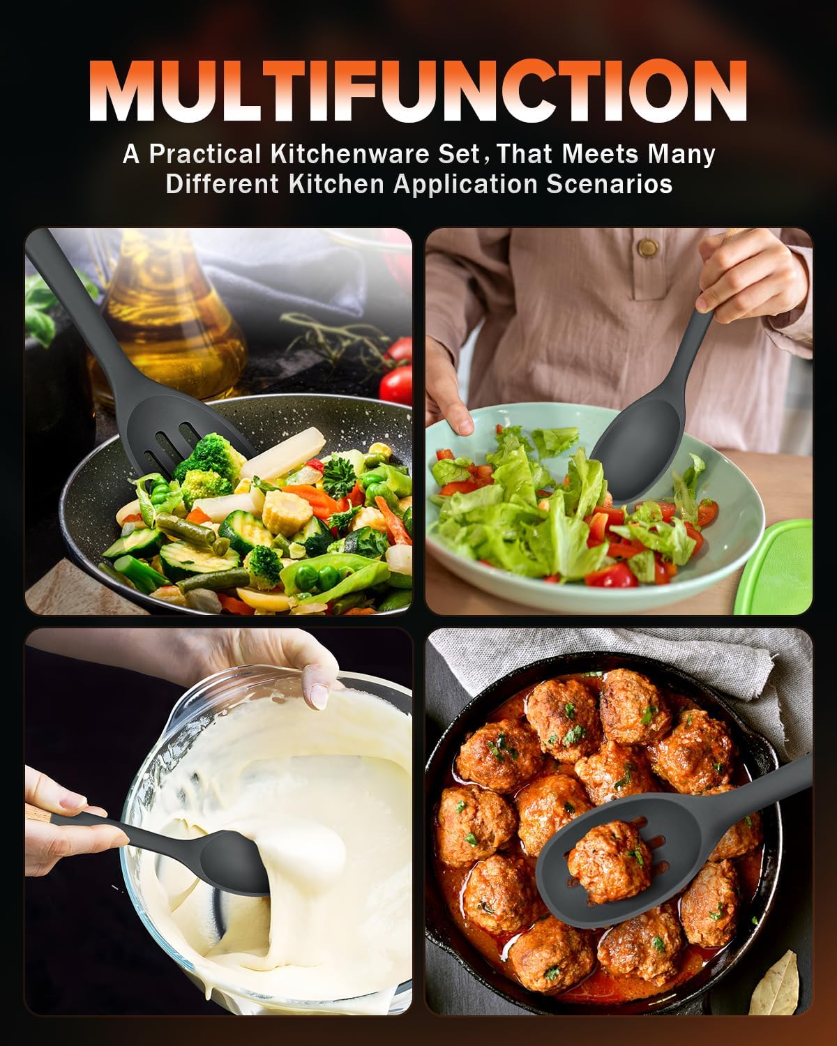 Silicone Cooking Spoons, Great for Scooping Sides and Serving Hearty Stews, BPA-Free Matte