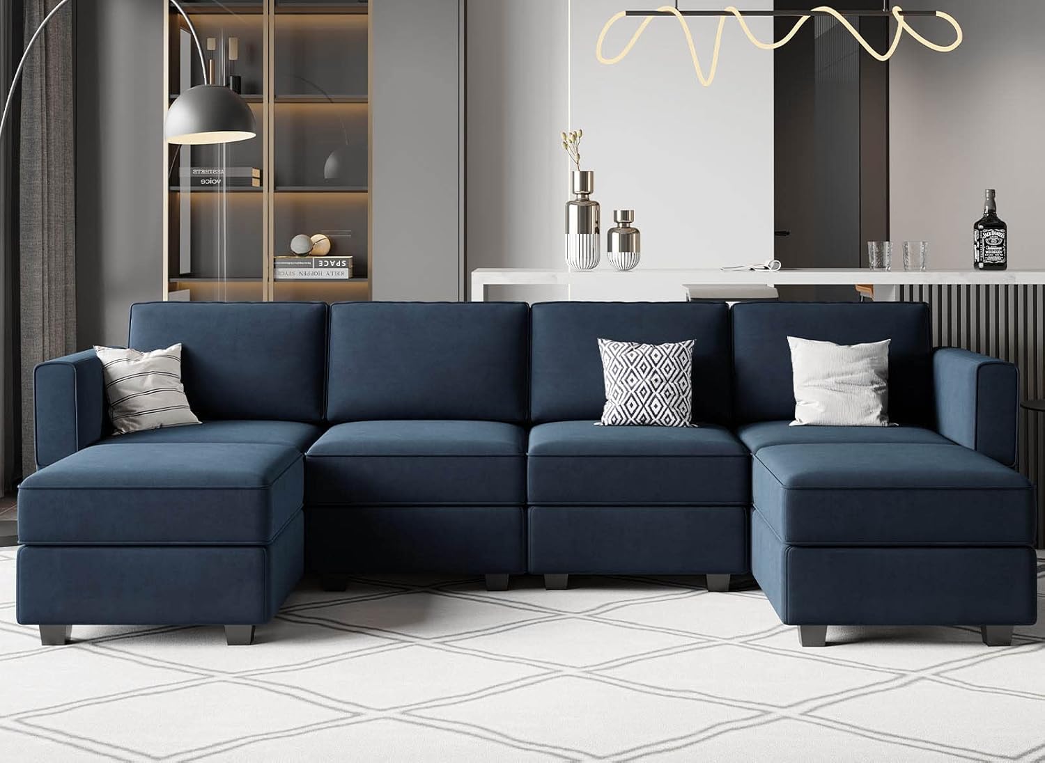 Belffin Modular Sectional Sofa U Shaped Velvet Couch with Reversible Chaise Oversized Couch with