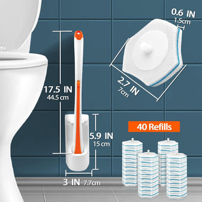JEHONN Disposable Toilet Bowl Cleaner Wand with 40 Cleaner Refills, Wall Mounted Long Handle